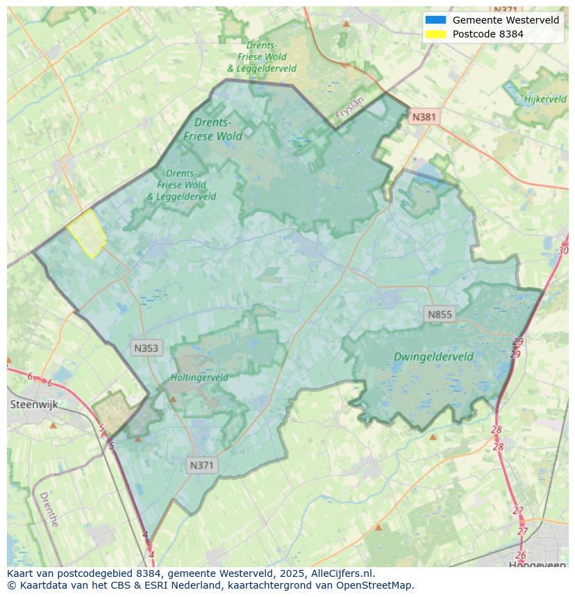Afbeelding van het postcodegebied 8384 op de kaart.