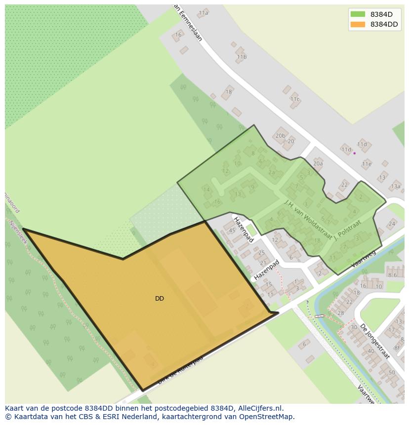 Afbeelding van het postcodegebied 8384 DD op de kaart.
