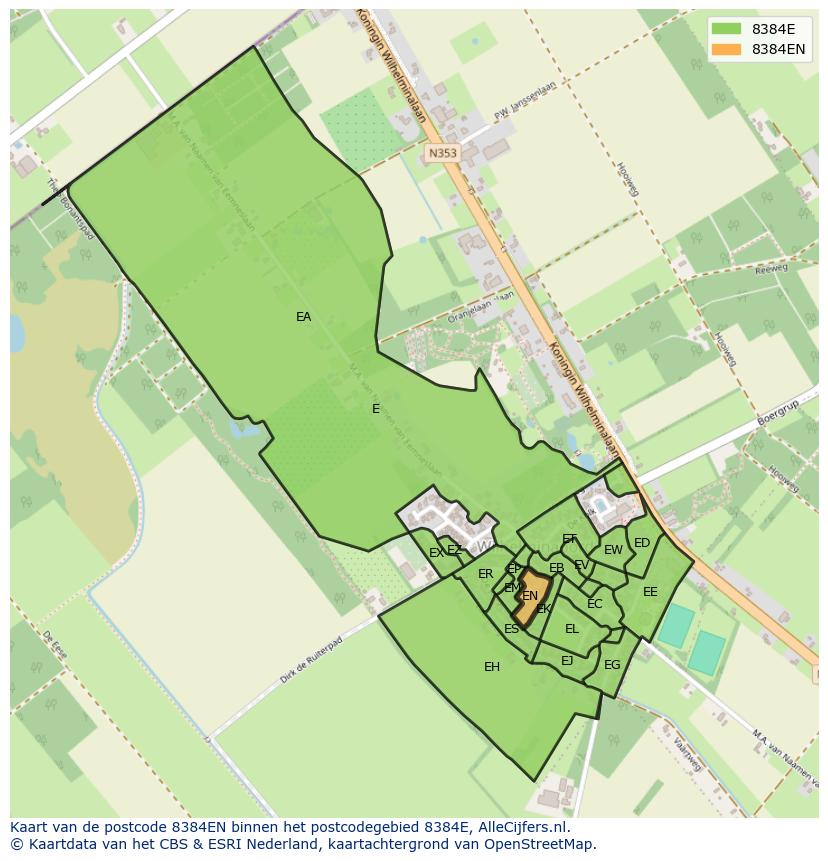 Afbeelding van het postcodegebied 8384 EN op de kaart.