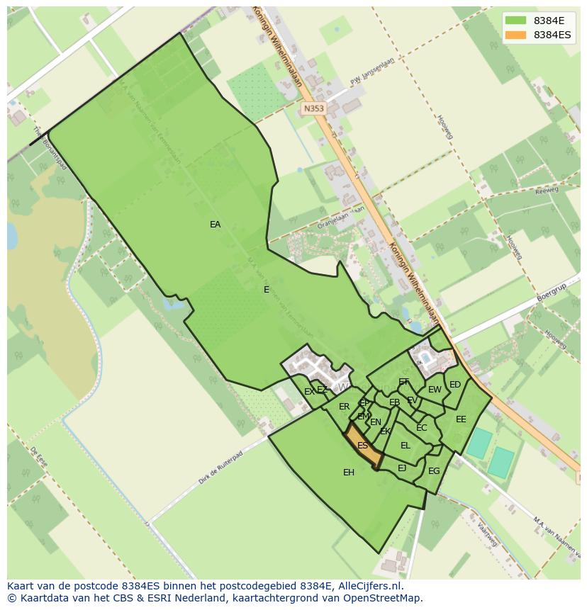 Afbeelding van het postcodegebied 8384 ES op de kaart.
