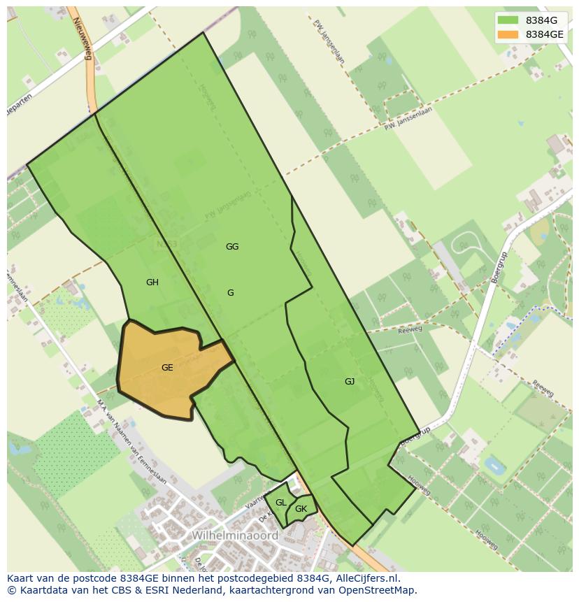 Afbeelding van het postcodegebied 8384 GE op de kaart.