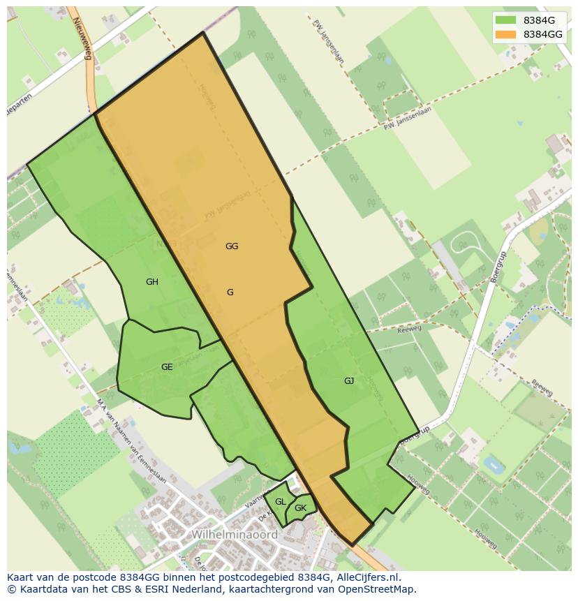 Afbeelding van het postcodegebied 8384 GG op de kaart.