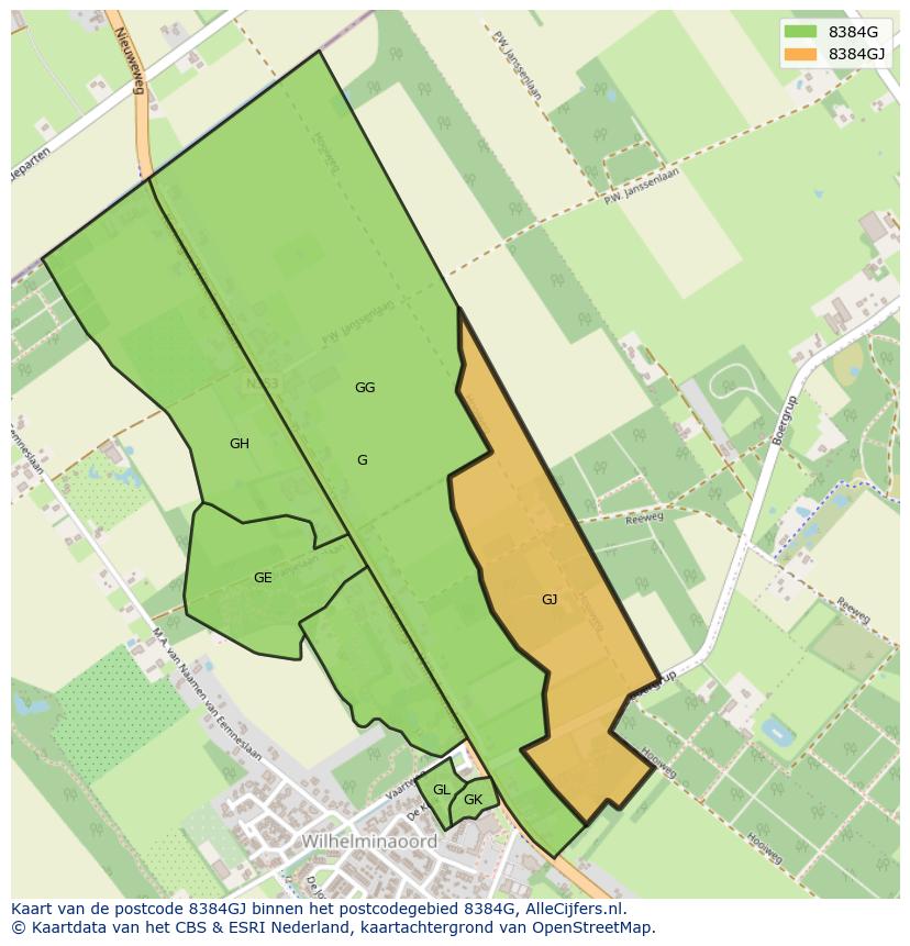 Afbeelding van het postcodegebied 8384 GJ op de kaart.
