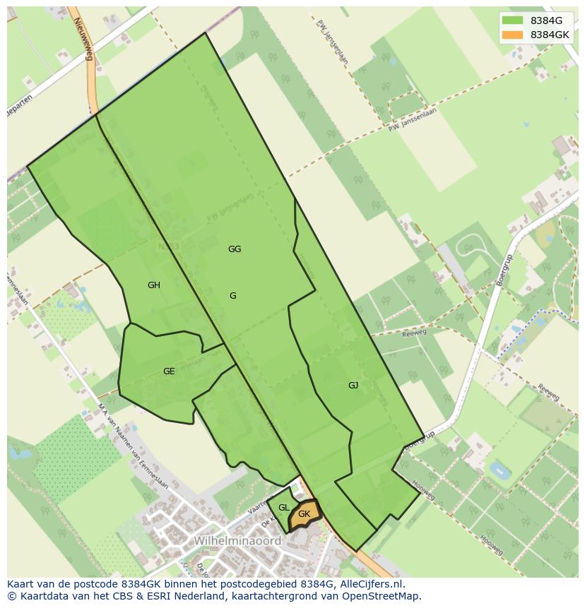 Afbeelding van het postcodegebied 8384 GK op de kaart.