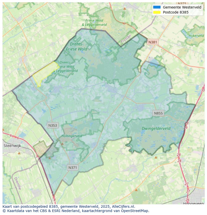 Afbeelding van het postcodegebied 8385 op de kaart.