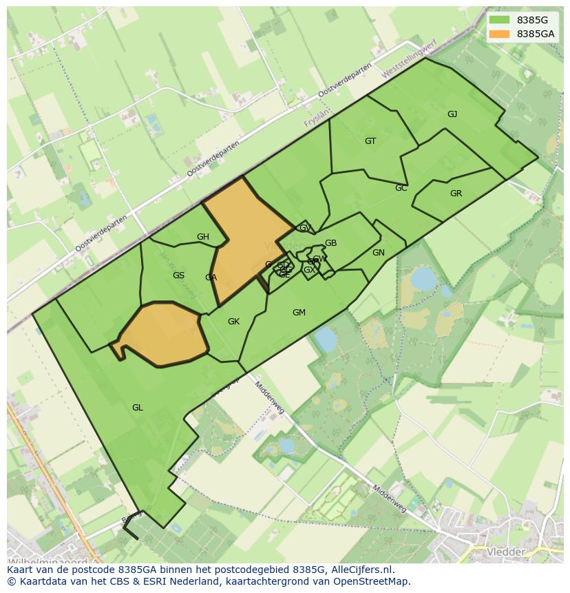 Afbeelding van het postcodegebied 8385 GA op de kaart.
