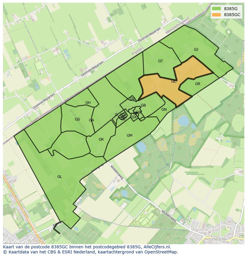 Afbeelding van het postcodegebied 8385 GC op de kaart.