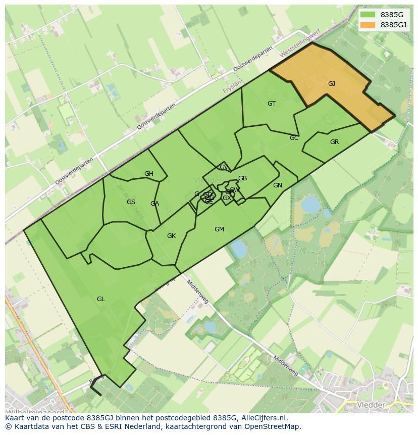 Afbeelding van het postcodegebied 8385 GJ op de kaart.