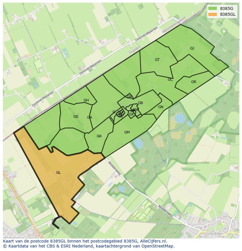 Afbeelding van het postcodegebied 8385 GL op de kaart.