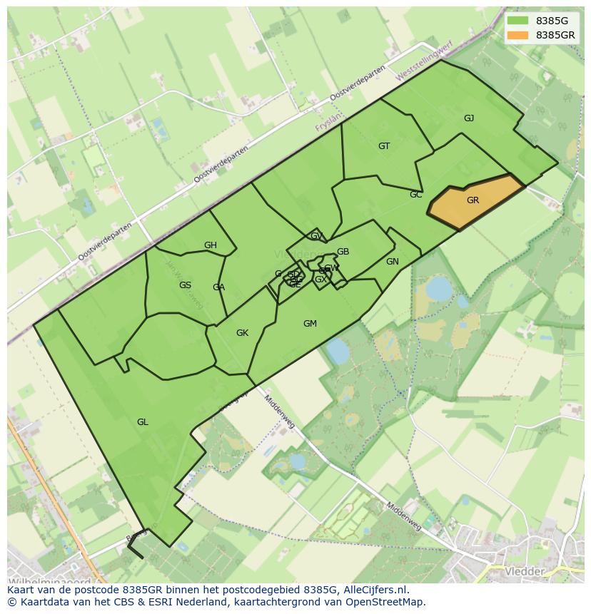 Afbeelding van het postcodegebied 8385 GR op de kaart.