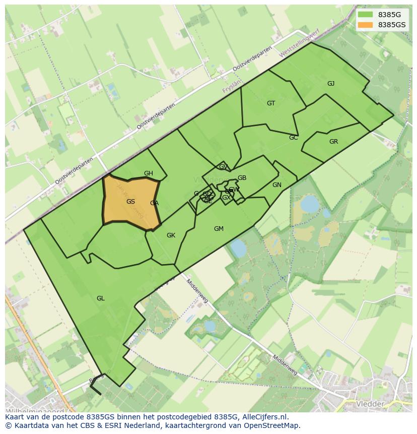Afbeelding van het postcodegebied 8385 GS op de kaart.