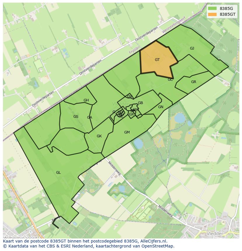 Afbeelding van het postcodegebied 8385 GT op de kaart.