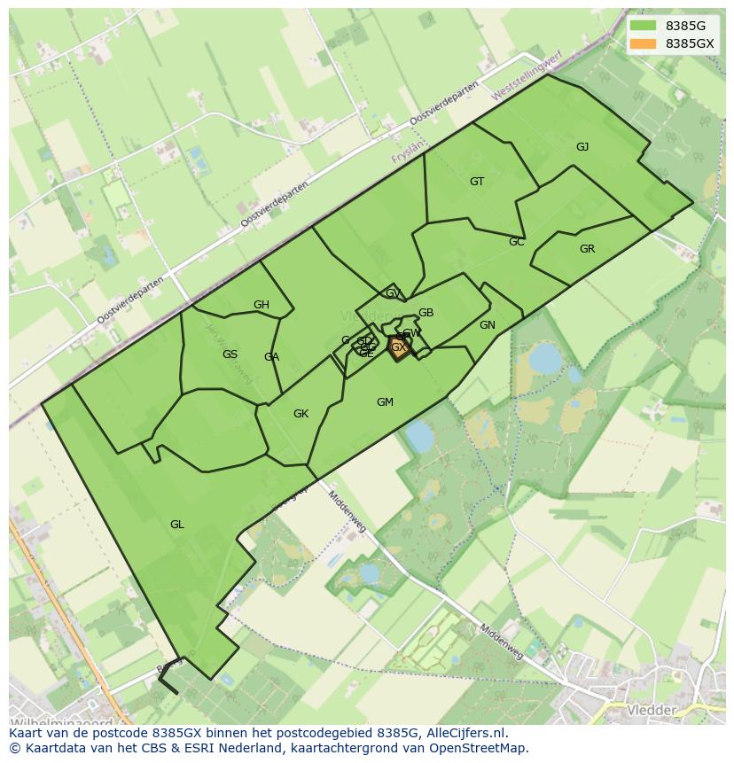 Afbeelding van het postcodegebied 8385 GX op de kaart.