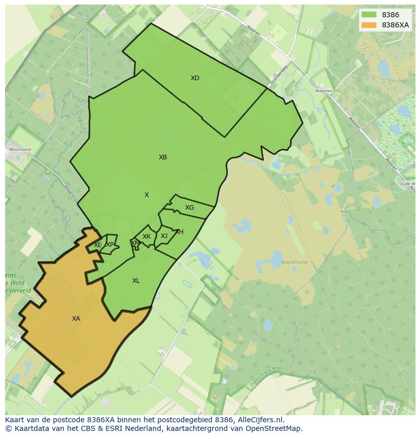 Afbeelding van het postcodegebied 8386 XA op de kaart.