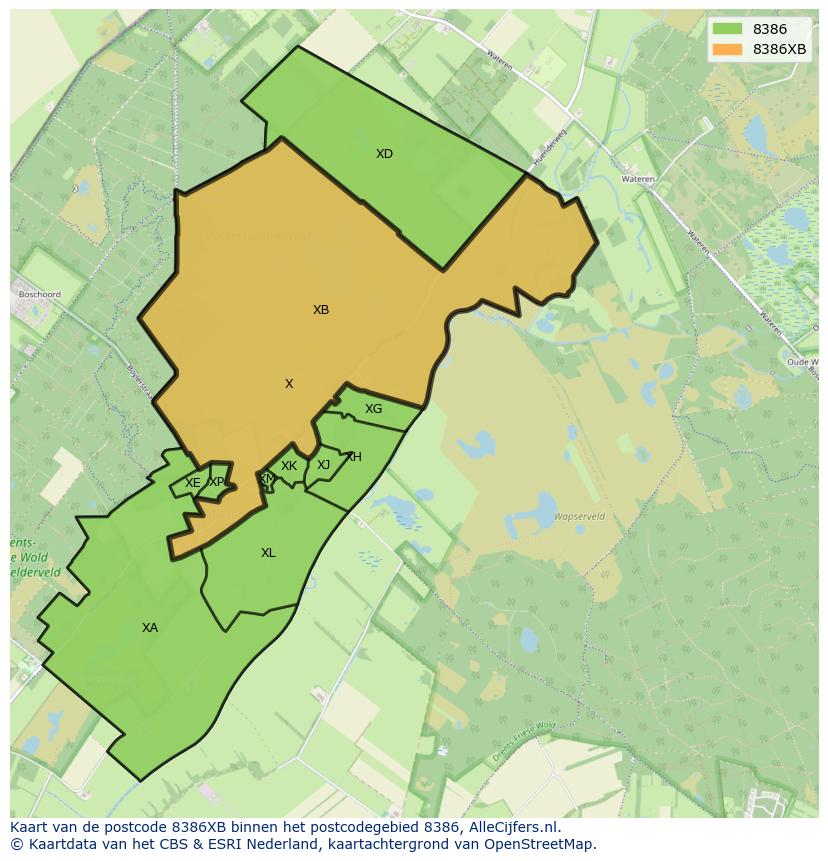 Afbeelding van het postcodegebied 8386 XB op de kaart.