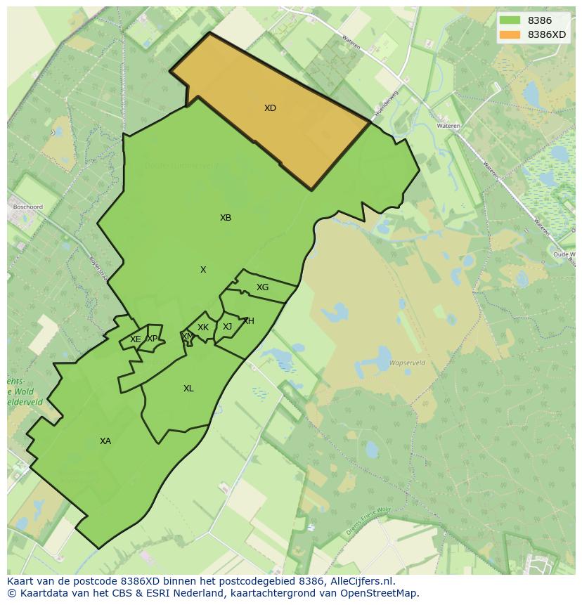 Afbeelding van het postcodegebied 8386 XD op de kaart.