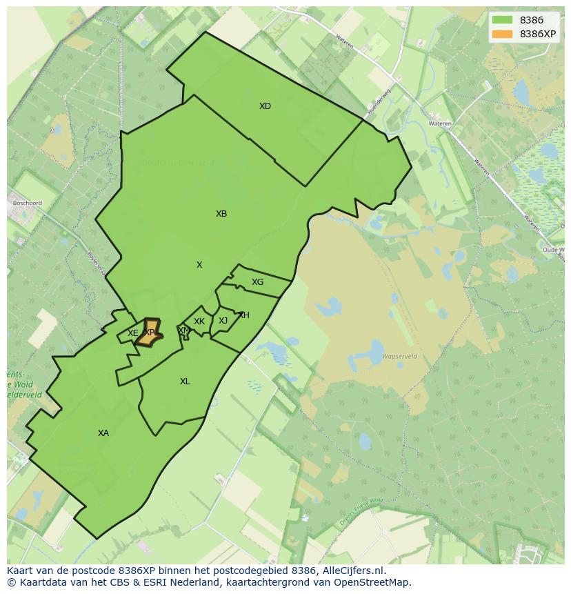 Afbeelding van het postcodegebied 8386 XP op de kaart.