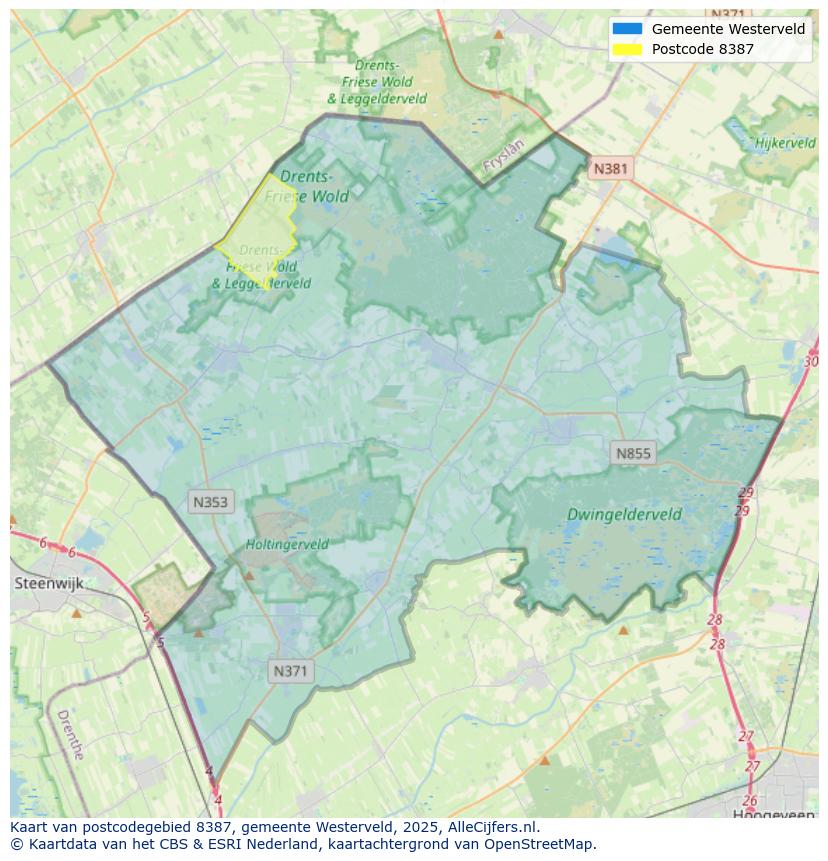 Afbeelding van het postcodegebied 8387 op de kaart.