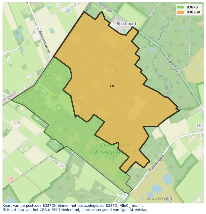 Afbeelding van het postcodegebied 8387 GK op de kaart.