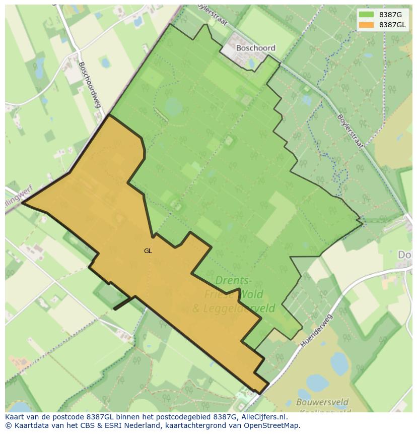 Afbeelding van het postcodegebied 8387 GL op de kaart.