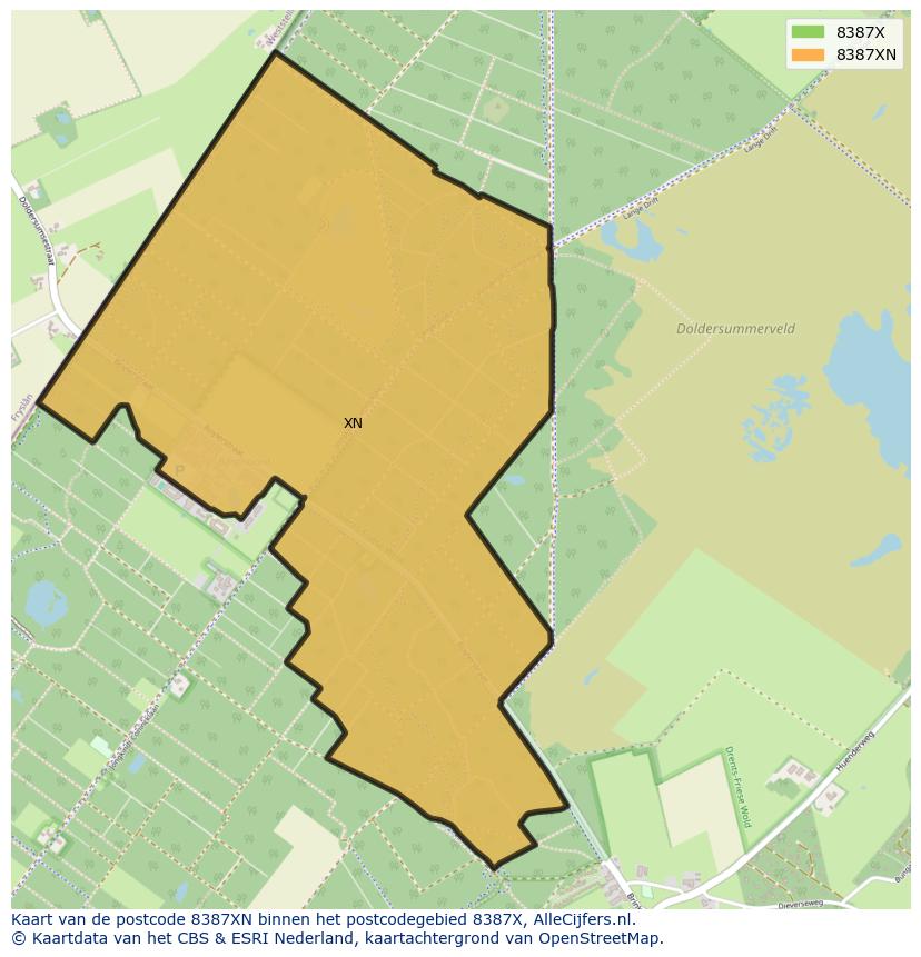 Afbeelding van het postcodegebied 8387 XN op de kaart.
