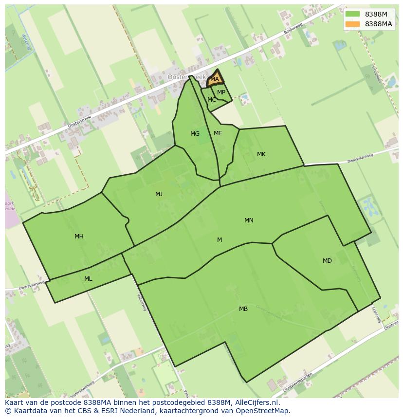 Afbeelding van het postcodegebied 8388 MA op de kaart.
