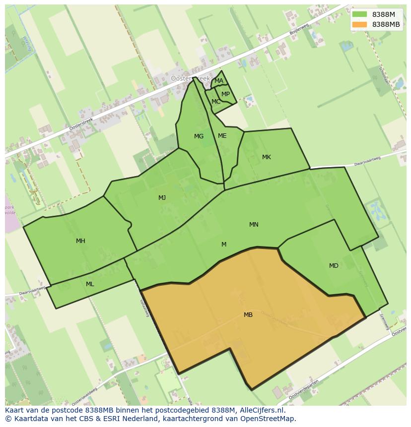 Afbeelding van het postcodegebied 8388 MB op de kaart.