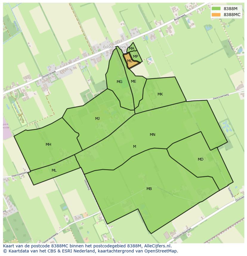 Afbeelding van het postcodegebied 8388 MC op de kaart.