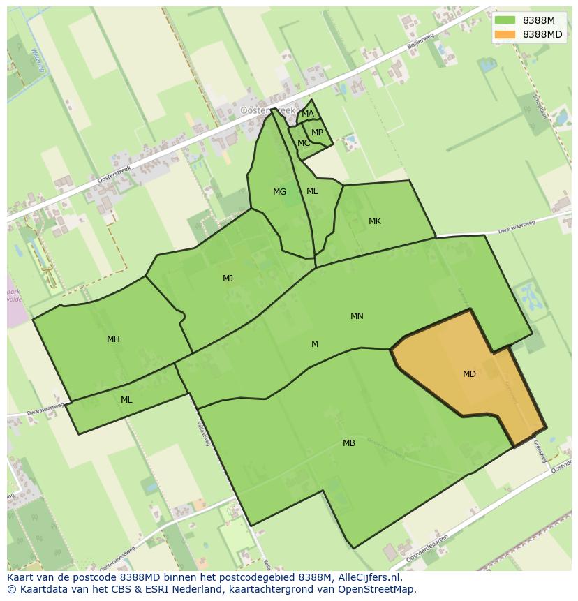 Afbeelding van het postcodegebied 8388 MD op de kaart.