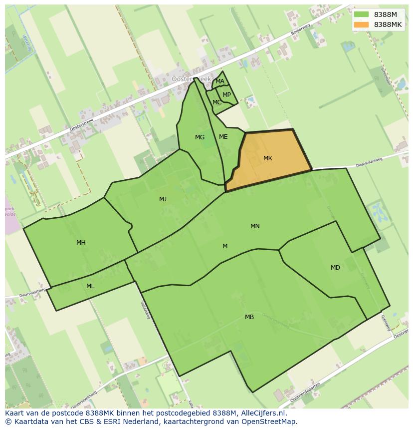Afbeelding van het postcodegebied 8388 MK op de kaart.