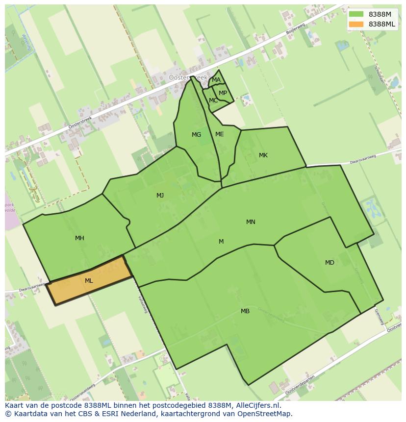 Afbeelding van het postcodegebied 8388 ML op de kaart.