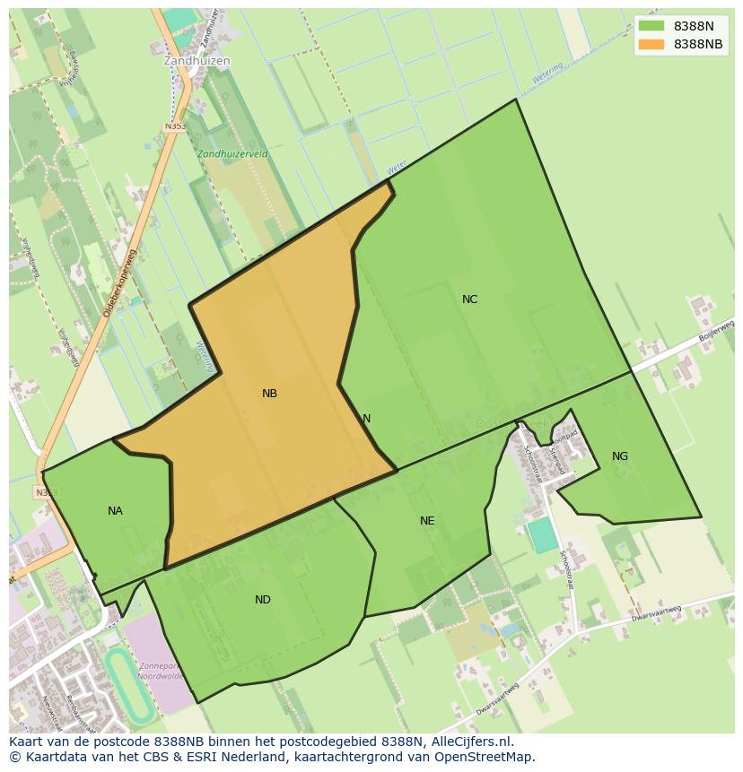 Afbeelding van het postcodegebied 8388 NB op de kaart.