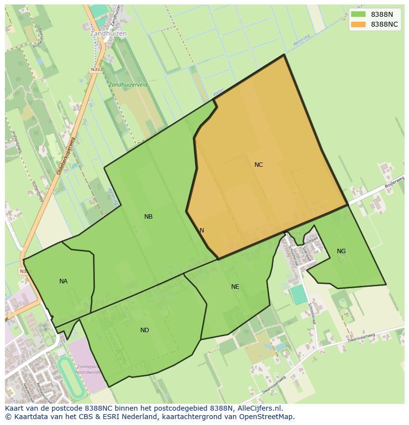 Afbeelding van het postcodegebied 8388 NC op de kaart.