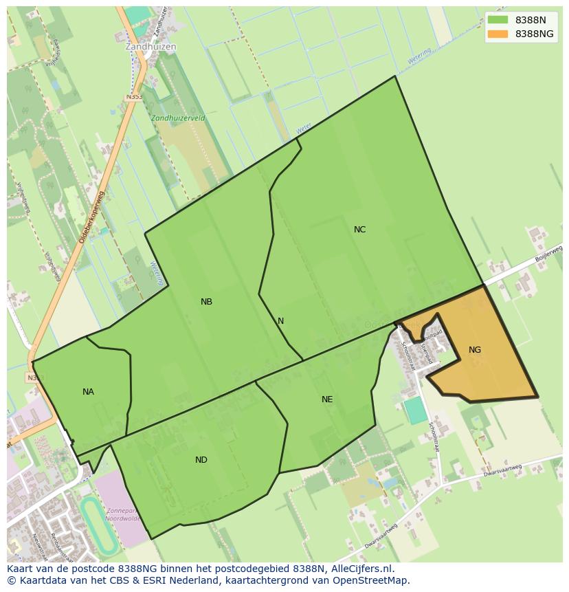 Afbeelding van het postcodegebied 8388 NG op de kaart.