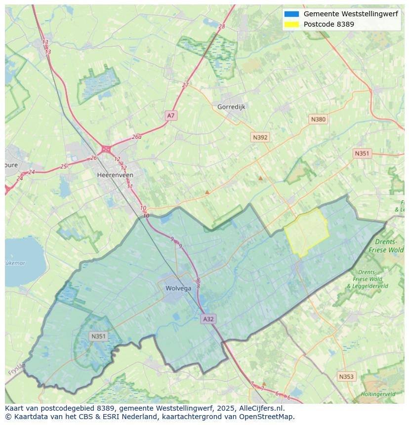 Afbeelding van het postcodegebied 8389 op de kaart.