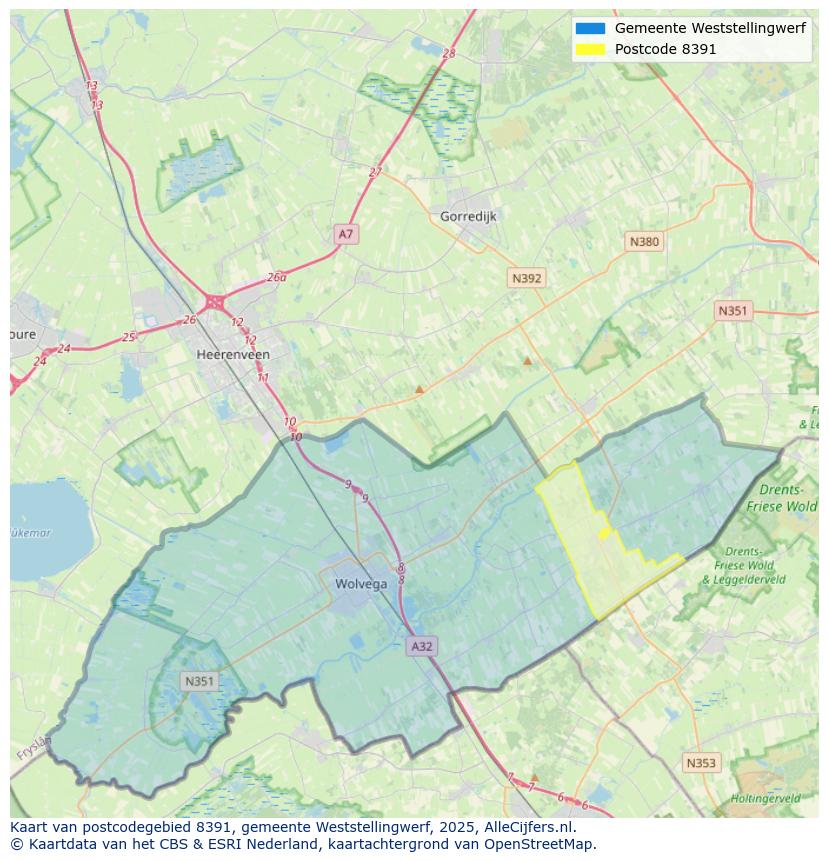 Afbeelding van het postcodegebied 8391 op de kaart.