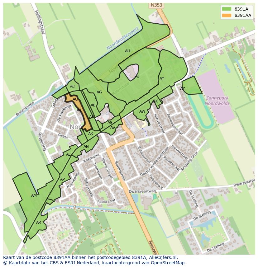 Afbeelding van het postcodegebied 8391 AA op de kaart.