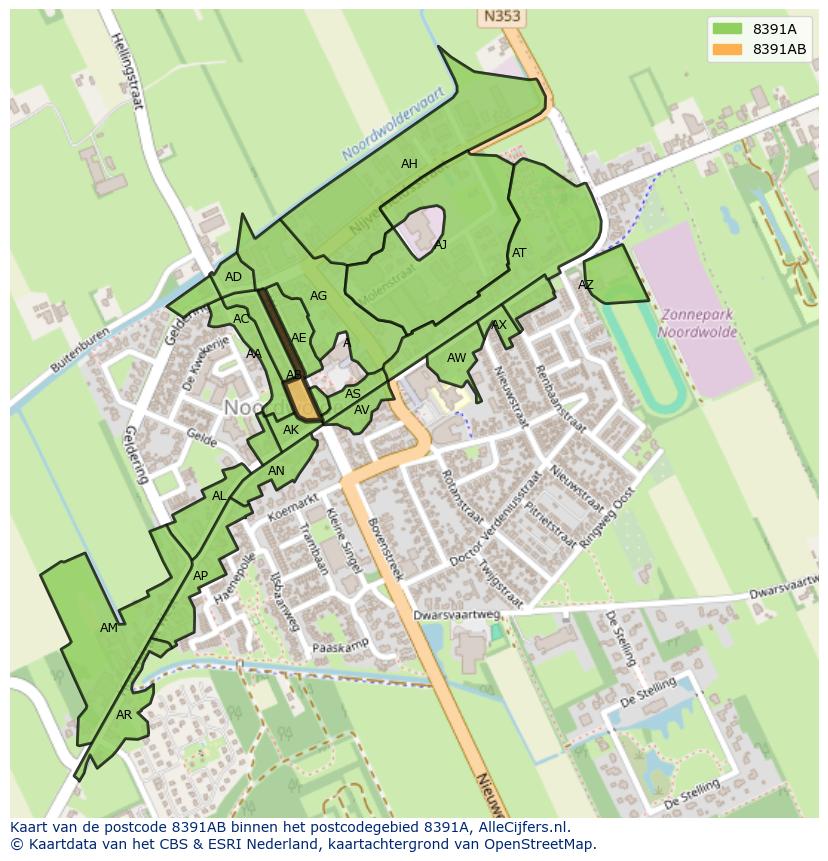 Afbeelding van het postcodegebied 8391 AB op de kaart.