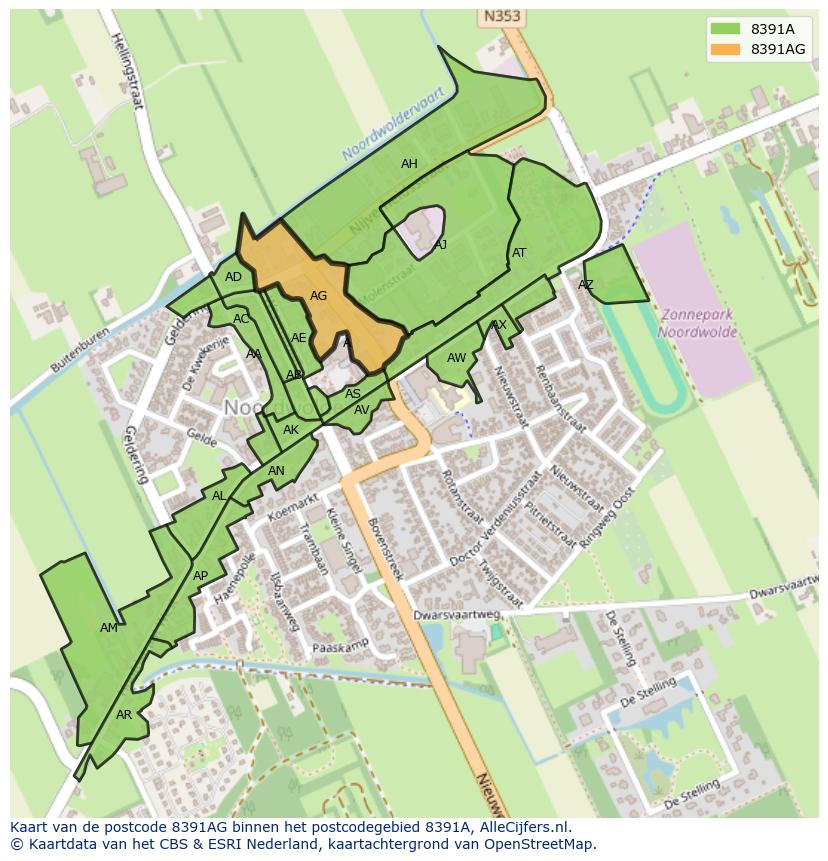 Afbeelding van het postcodegebied 8391 AG op de kaart.
