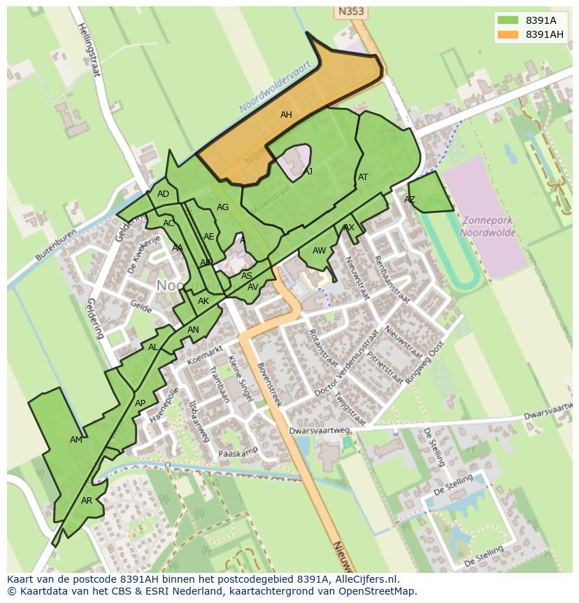 Afbeelding van het postcodegebied 8391 AH op de kaart.
