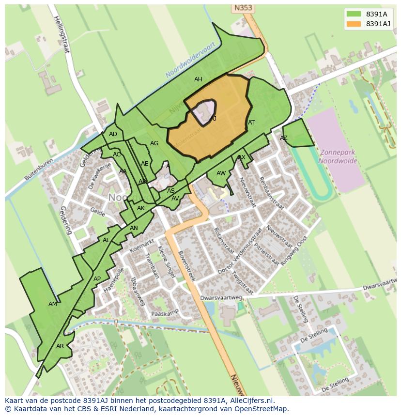 Afbeelding van het postcodegebied 8391 AJ op de kaart.