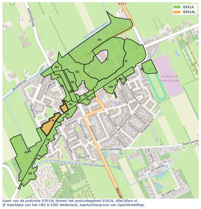 Afbeelding van het postcodegebied 8391 AL op de kaart.