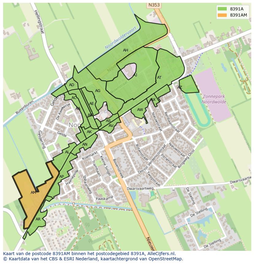 Afbeelding van het postcodegebied 8391 AM op de kaart.