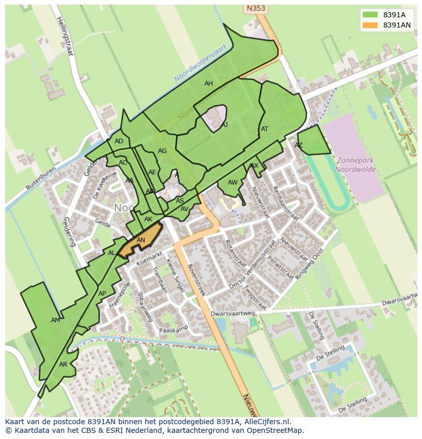 Afbeelding van het postcodegebied 8391 AN op de kaart.