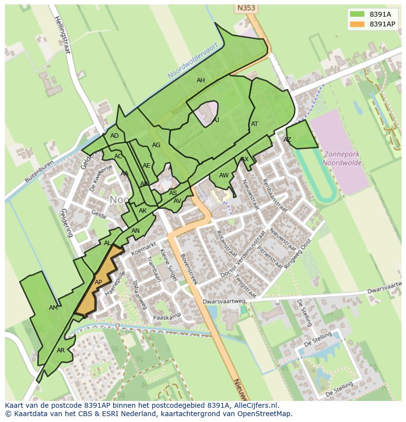 Afbeelding van het postcodegebied 8391 AP op de kaart.