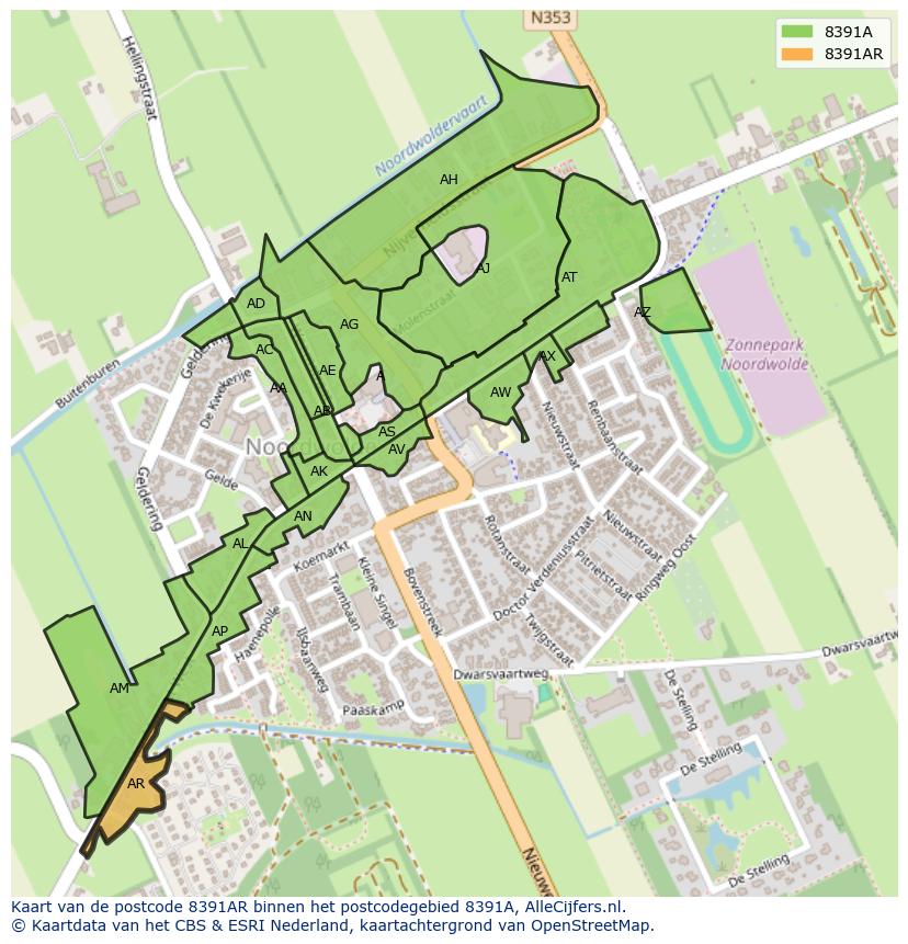 Afbeelding van het postcodegebied 8391 AR op de kaart.