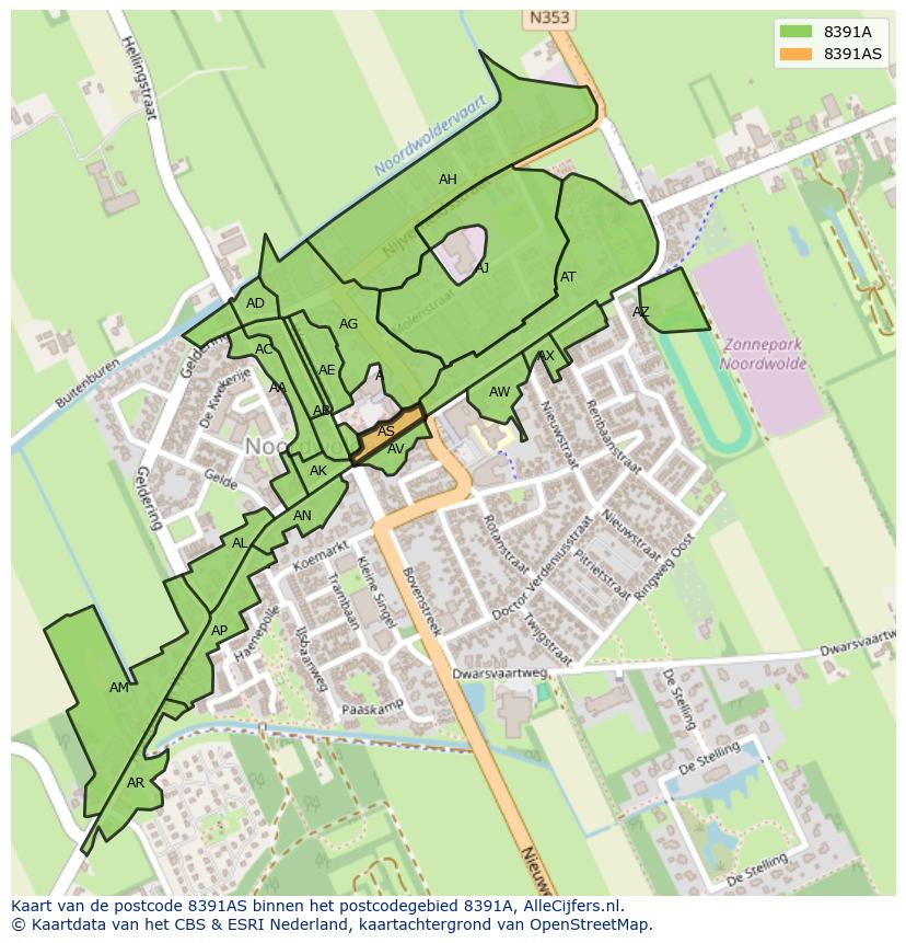 Afbeelding van het postcodegebied 8391 AS op de kaart.