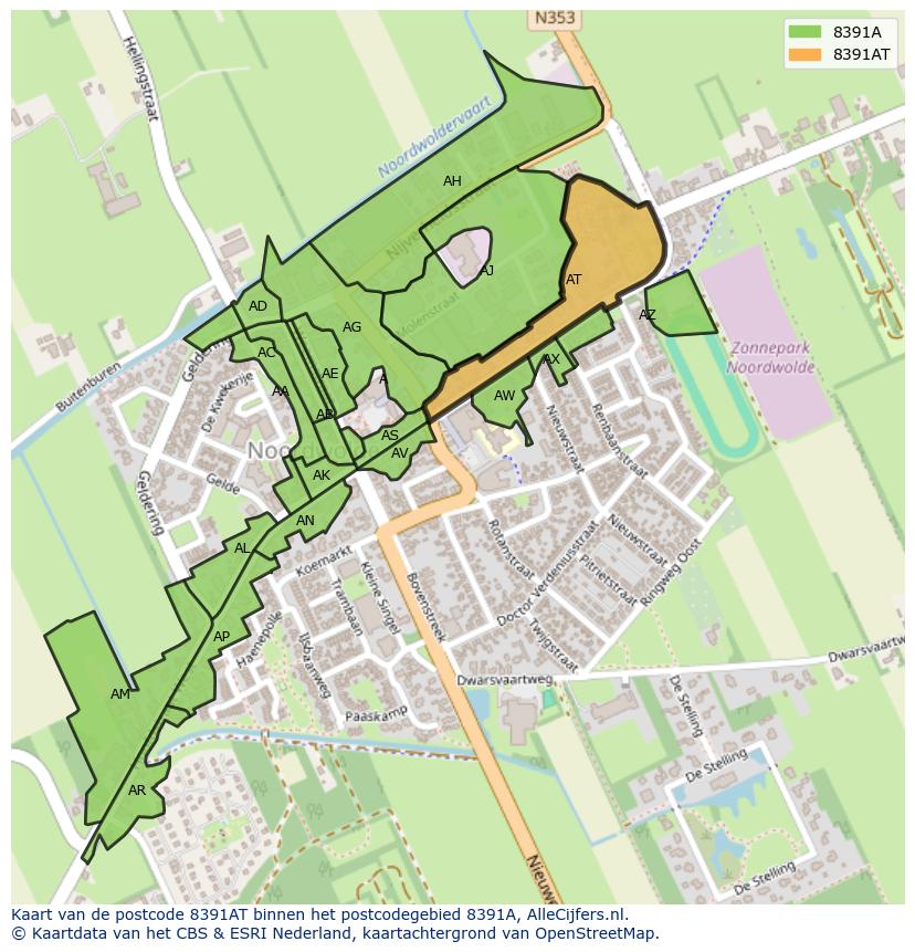 Afbeelding van het postcodegebied 8391 AT op de kaart.