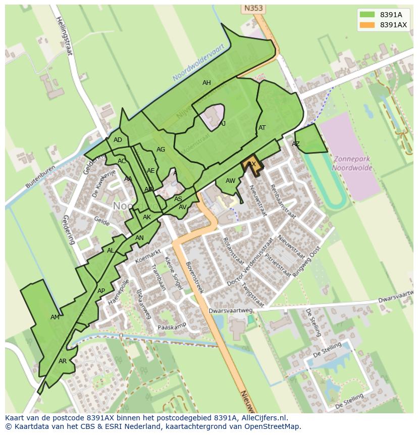 Afbeelding van het postcodegebied 8391 AX op de kaart.