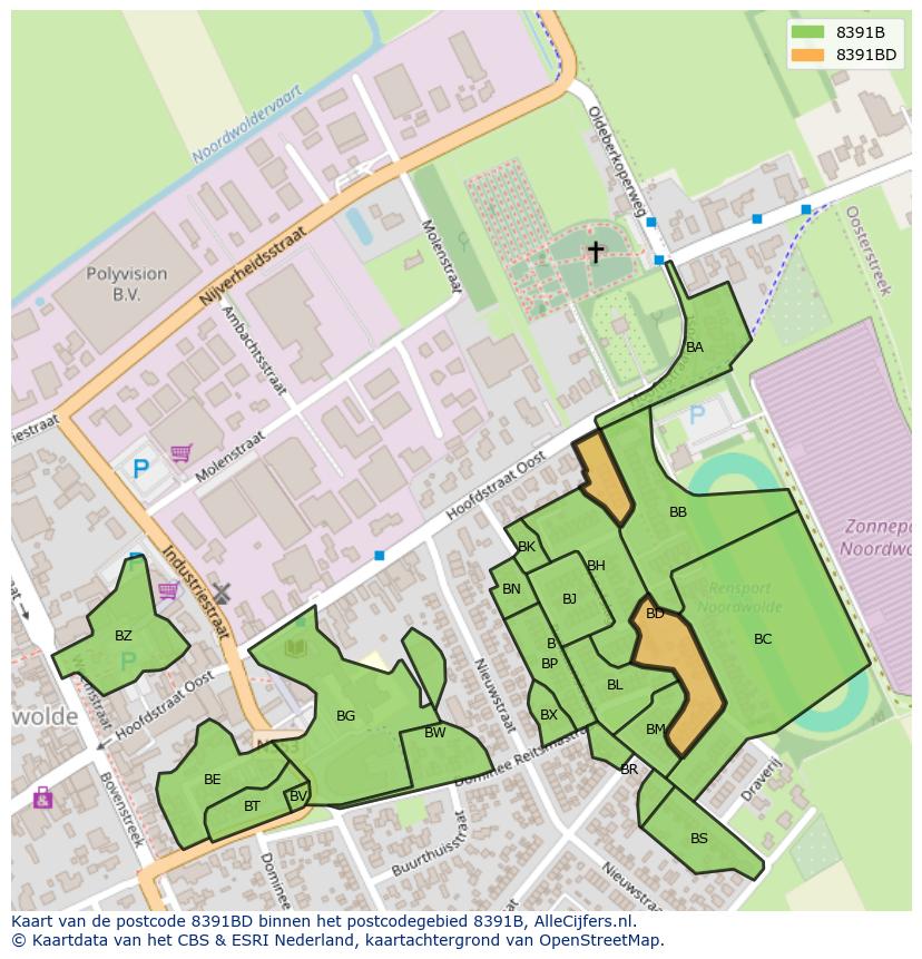 Afbeelding van het postcodegebied 8391 BD op de kaart.